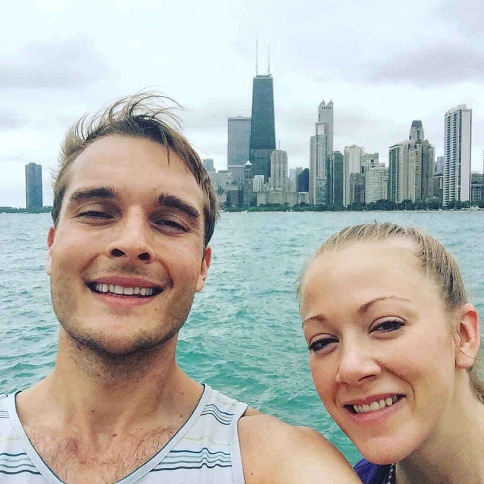 Justin and Christie Smith swimming off the Chicago lakefront