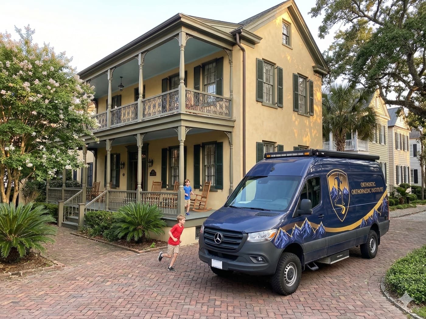 The Journey Orthopaedic Institute Mobile Medical Unit parked outside a patient's home